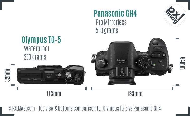 Olympus TG-5 vs Panasonic GH4 top view buttons comparison