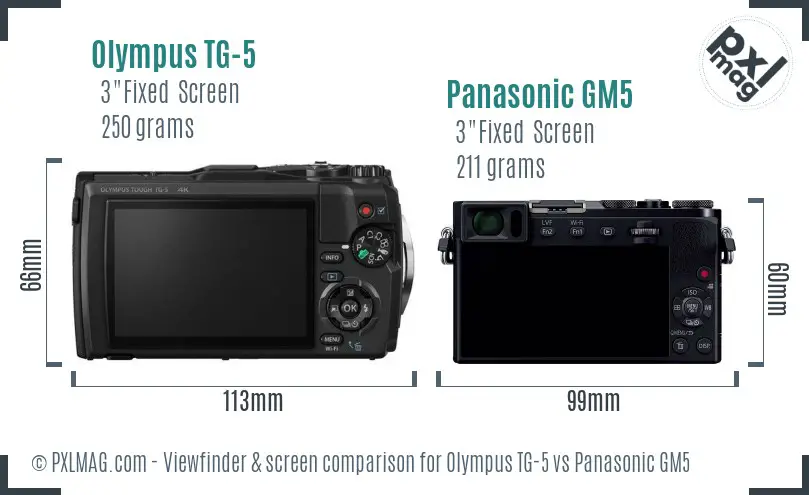 Olympus TG-5 vs Panasonic GM5 Screen and Viewfinder comparison