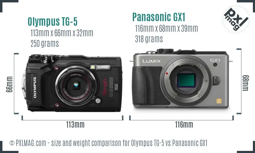 Olympus TG-5 vs Panasonic GX1 size comparison Olympus TG-5 vs Panasonic GX1 size comparison