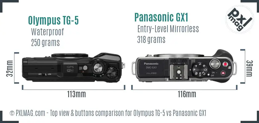 Olympus TG-5 vs Panasonic GX1 top view buttons comparison Olympus TG-5 vs Panasonic GX1 top view buttons comparison