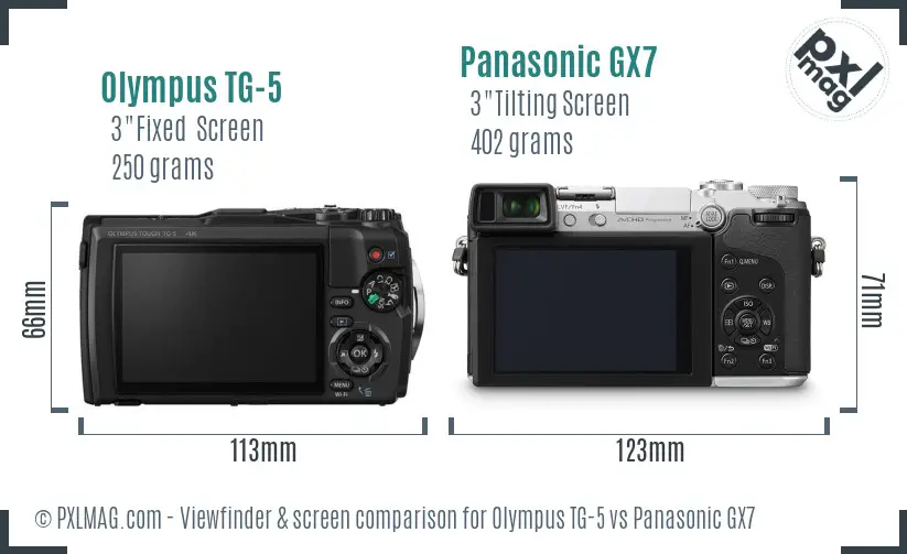 Olympus TG-5 vs Panasonic GX7 Screen and Viewfinder comparison