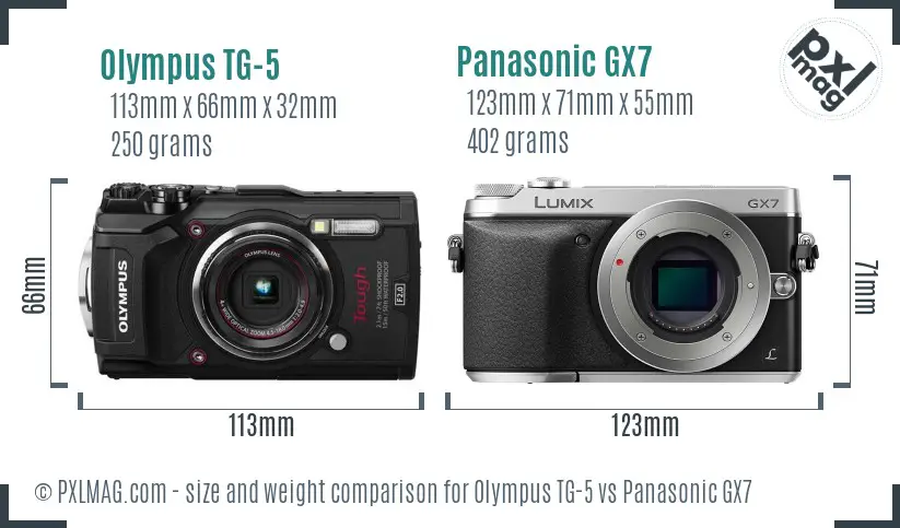 Olympus TG-5 vs Panasonic GX7 size comparison