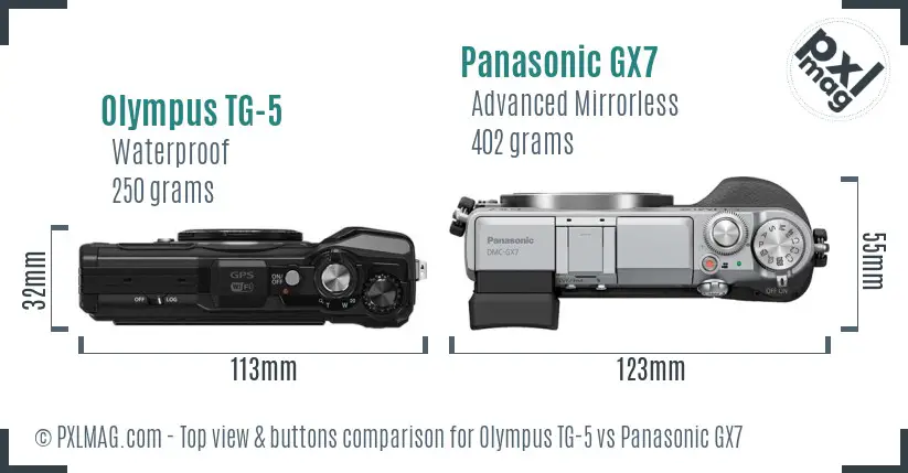 Olympus TG-5 vs Panasonic GX7 top view buttons comparison