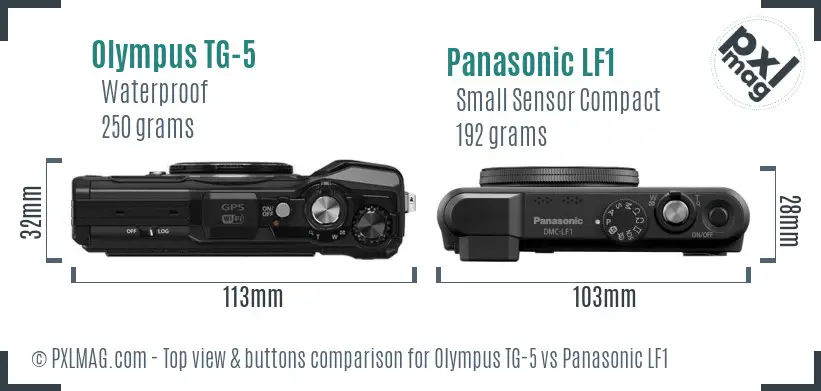 Olympus TG-5 vs Panasonic LF1 top view buttons comparison