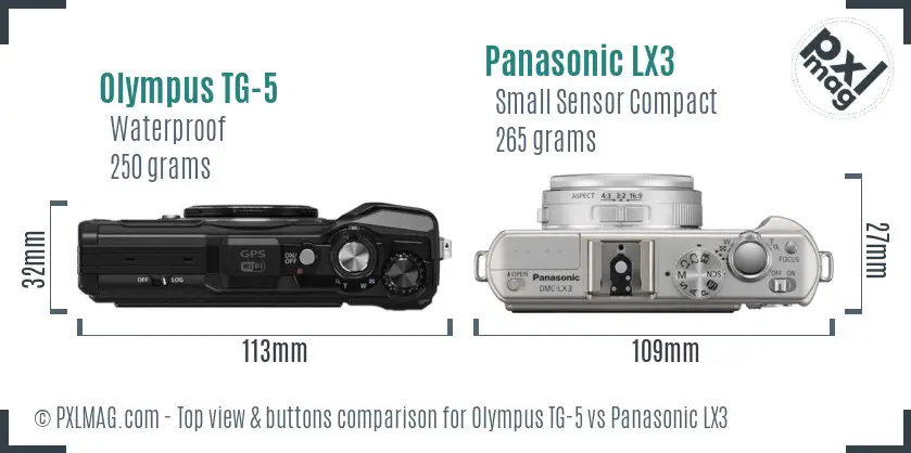 Olympus TG-5 vs Panasonic LX3 top view buttons comparison Olympus TG-5 vs Panasonic LX3 top view buttons comparison