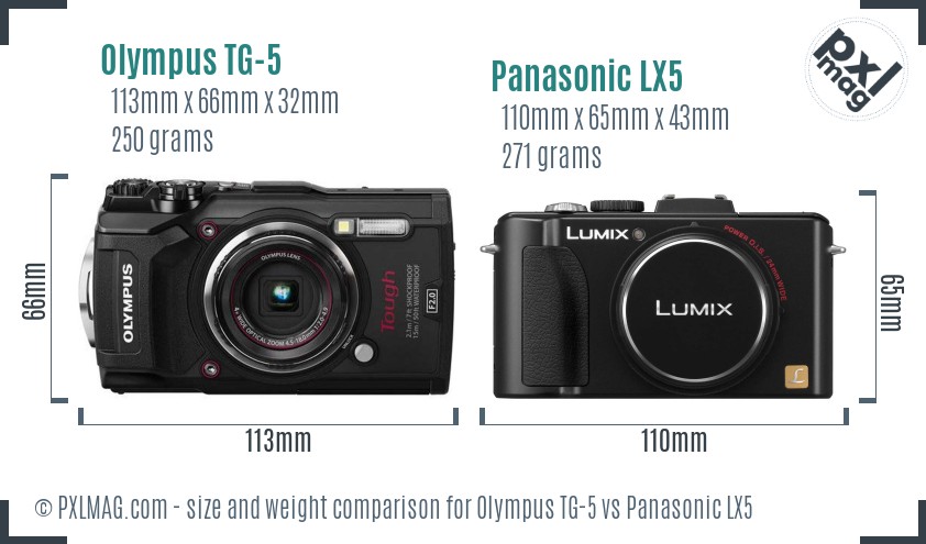 Olympus TG-5 vs Panasonic LX5 size comparison Olympus TG-5 vs Panasonic LX5 size comparison