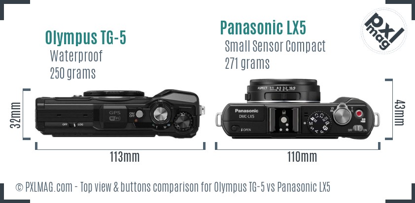 Olympus TG-5 vs Panasonic LX5 top view buttons comparison