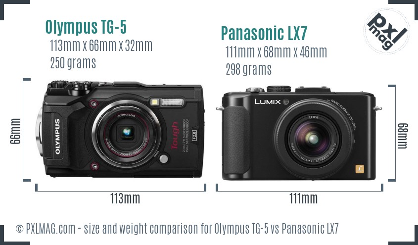 Olympus TG-5 vs Panasonic LX7 size comparison