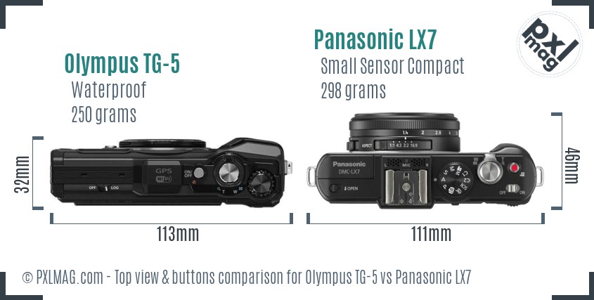 Olympus TG-5 vs Panasonic LX7 top view buttons comparison