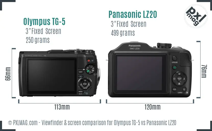 Olympus TG-5 vs Panasonic LZ20 Screen and Viewfinder comparison