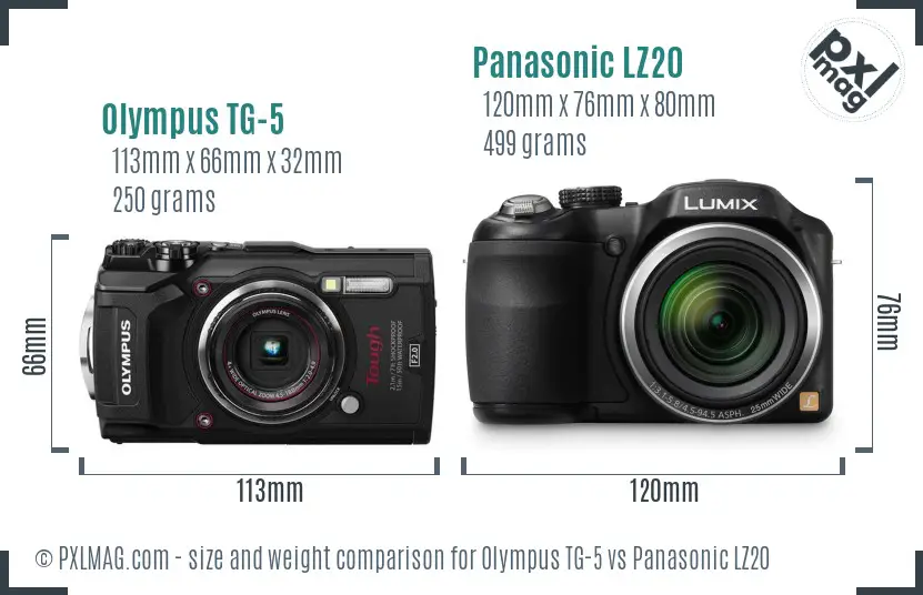Olympus TG-5 vs Panasonic LZ20 size comparison