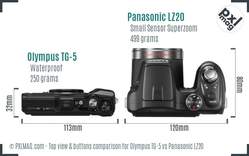 Olympus TG-5 vs Panasonic LZ20 top view buttons comparison