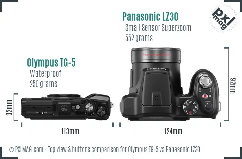 Olympus TG-5 vs Panasonic LZ30 top view buttons comparison Olympus TG-5 vs Panasonic LZ30 top view buttons comparison