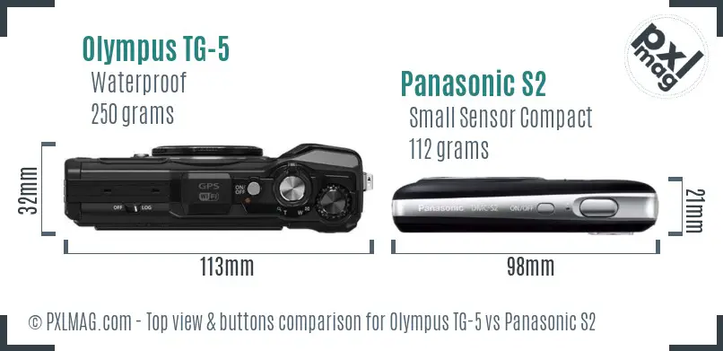 Olympus TG-5 vs Panasonic S2 top view buttons comparison