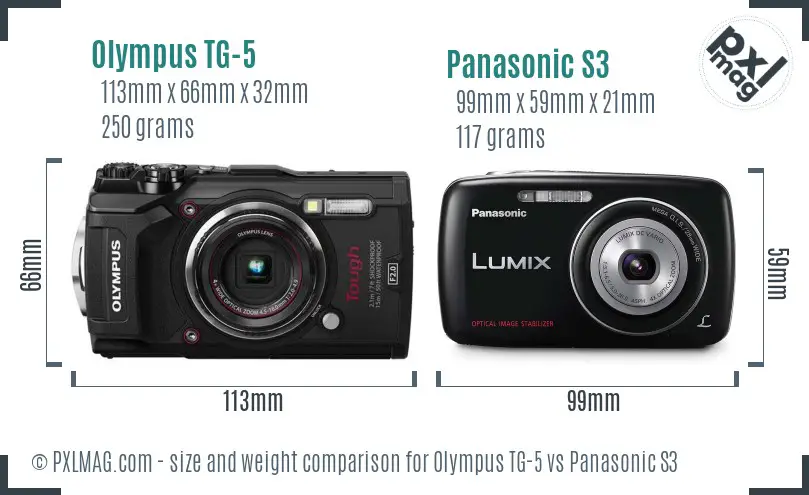Olympus TG-5 vs Panasonic S3 size comparison