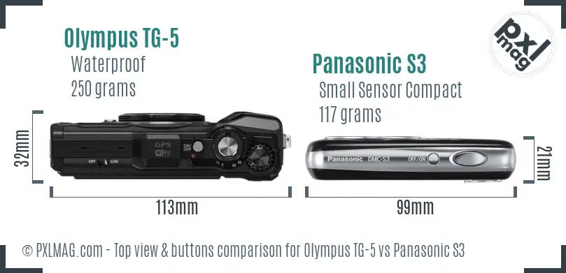 Olympus TG-5 vs Panasonic S3 top view buttons comparison