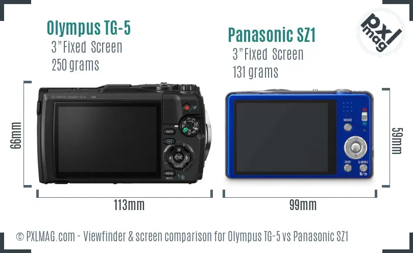 Olympus TG-5 vs Panasonic SZ1 Screen and Viewfinder comparison