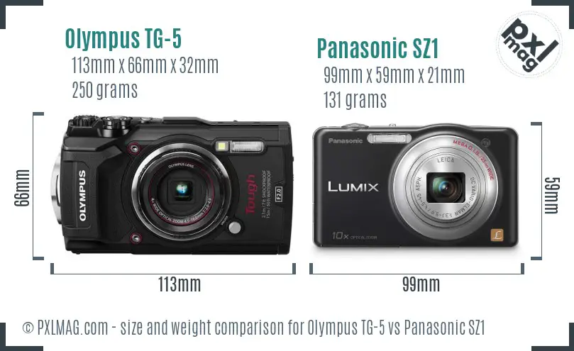 Olympus TG-5 vs Panasonic SZ1 size comparison