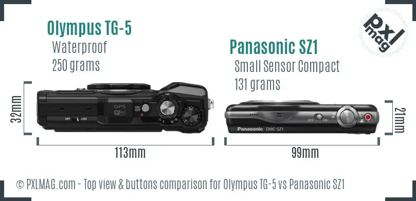 Olympus TG-5 vs Panasonic SZ1 top view buttons comparison