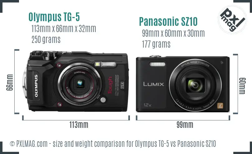 Olympus TG-5 vs Panasonic SZ10 size comparison Olympus TG-5 vs Panasonic SZ10 size comparison