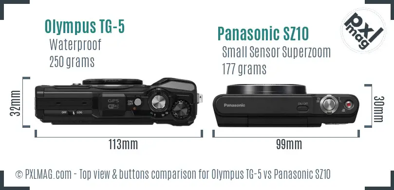 Olympus TG-5 vs Panasonic SZ10 top view buttons comparison Olympus TG-5 vs Panasonic SZ10 top view buttons comparison