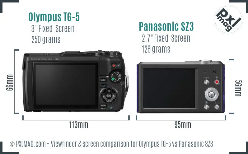 Olympus TG-5 vs Panasonic SZ3 Screen and Viewfinder comparison