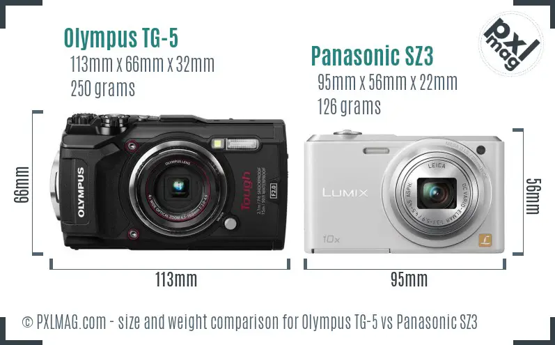 Olympus TG-5 vs Panasonic SZ3 size comparison