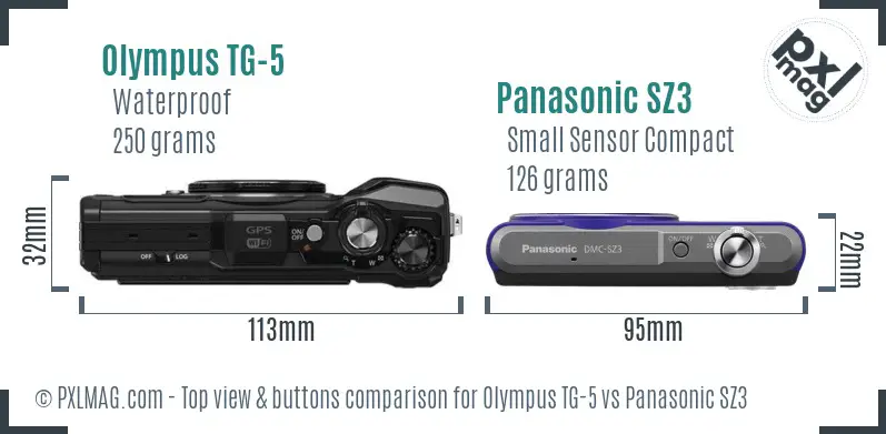 Olympus TG-5 vs Panasonic SZ3 top view buttons comparison