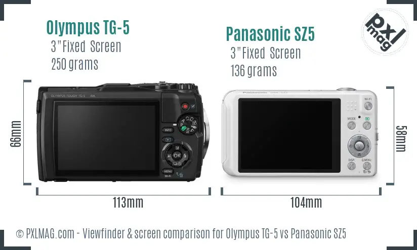 Olympus TG-5 vs Panasonic SZ5 Screen and Viewfinder comparison Olympus TG-5 vs Panasonic SZ5 Screen and Viewfinder comparison