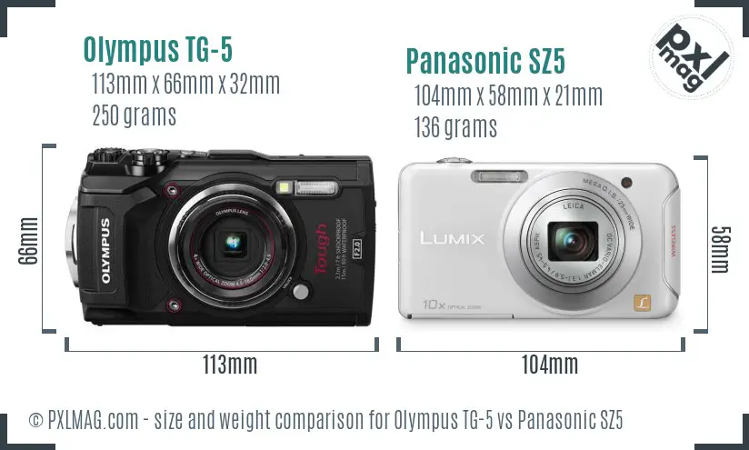 Olympus TG-5 vs Panasonic SZ5 size comparison Olympus TG-5 vs Panasonic SZ5 size comparison
