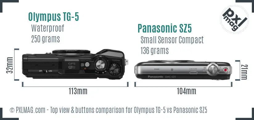 Olympus TG-5 vs Panasonic SZ5 top view buttons comparison Olympus TG-5 vs Panasonic SZ5 top view buttons comparison