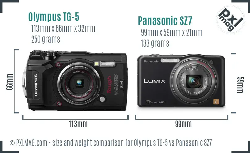 Olympus TG-5 vs Panasonic SZ7 size comparison