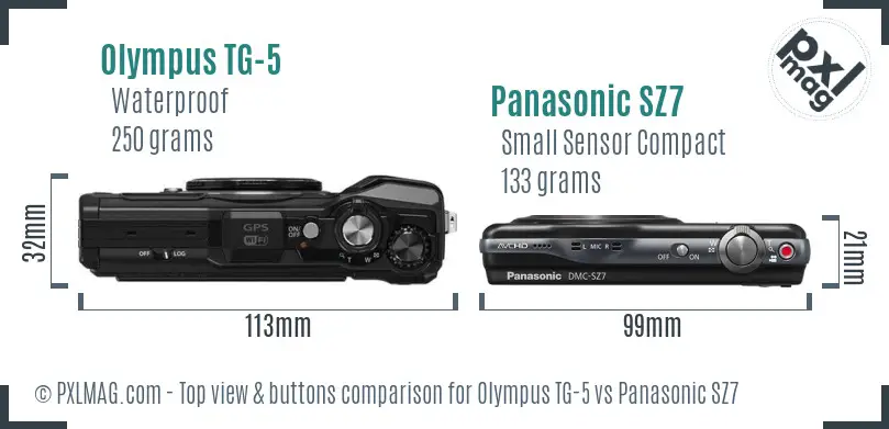 Olympus TG-5 vs Panasonic SZ7 top view buttons comparison