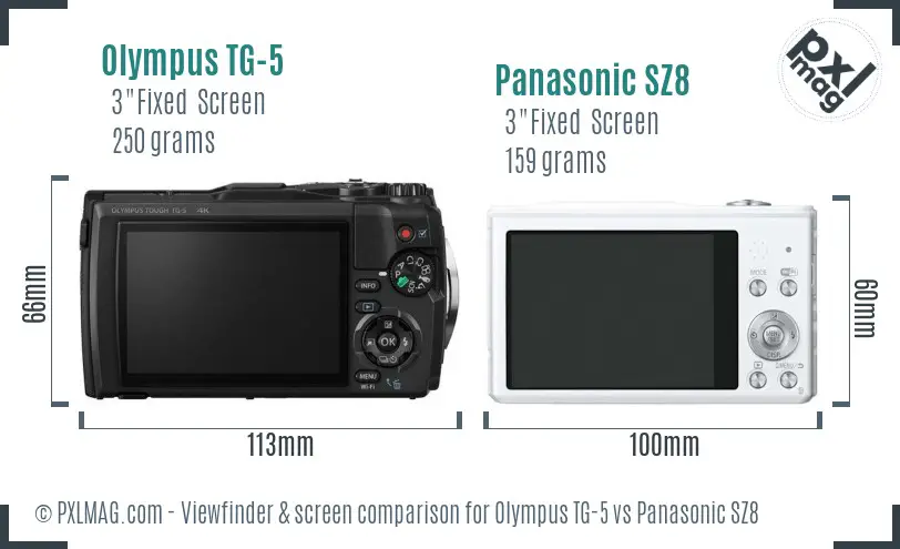 Olympus TG-5 vs Panasonic SZ8 Screen and Viewfinder comparison