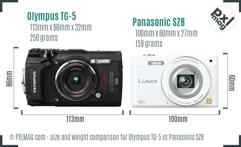 Olympus TG-5 vs Panasonic SZ8 size comparison