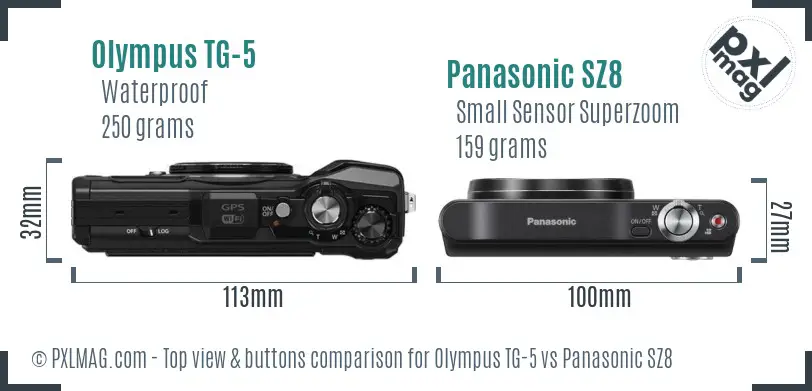 Olympus TG-5 vs Panasonic SZ8 top view buttons comparison