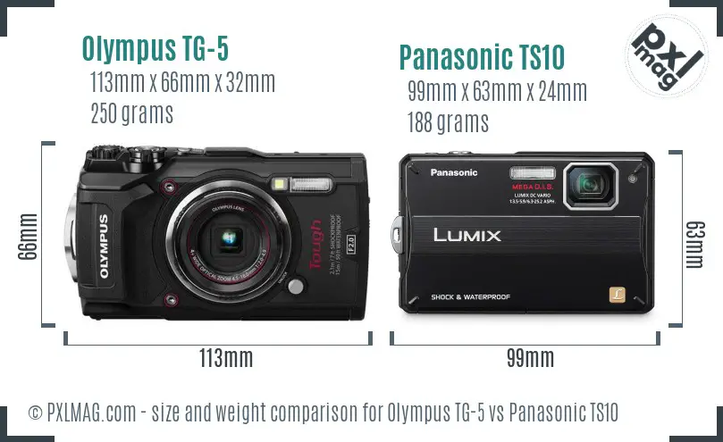 Olympus TG-5 vs Panasonic TS10 size comparison