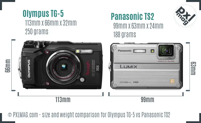 Olympus TG-5 vs Panasonic TS2 size comparison