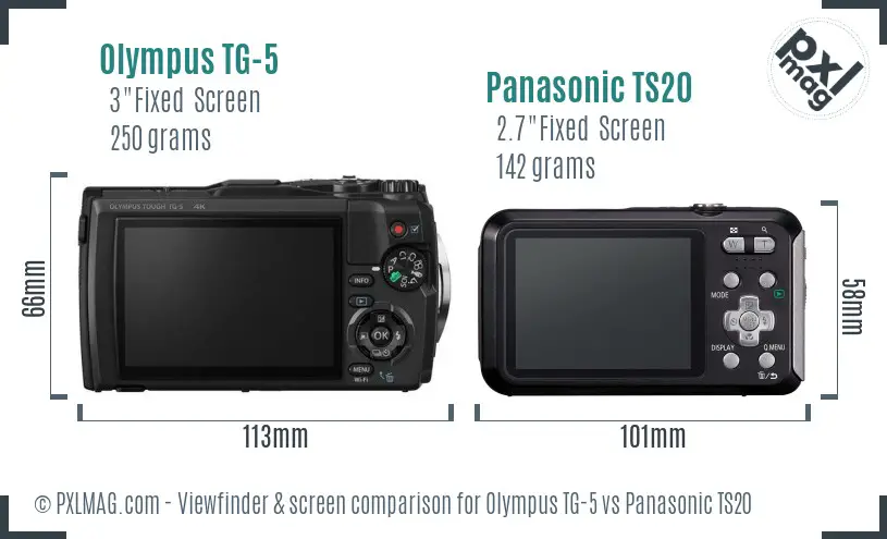 Olympus TG-5 vs Panasonic TS20 Screen and Viewfinder comparison