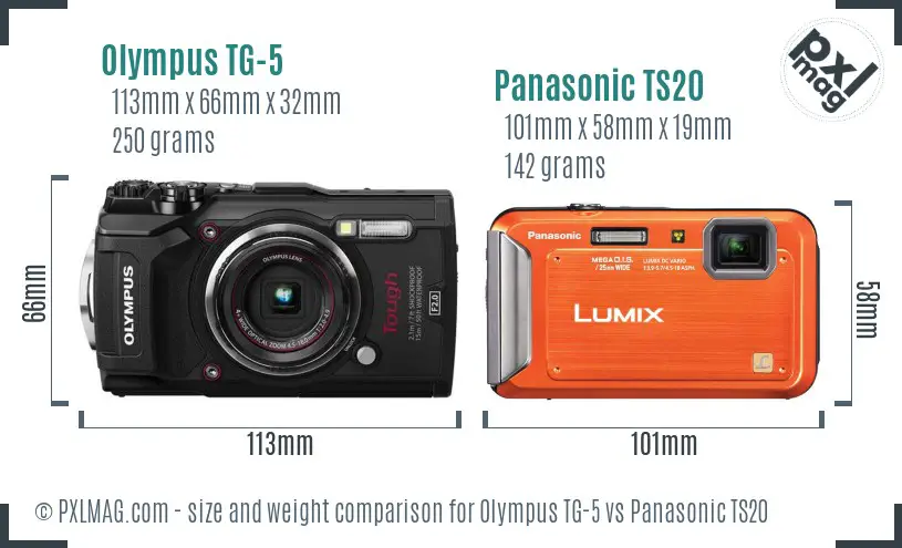 Olympus TG-5 vs Panasonic TS20 size comparison