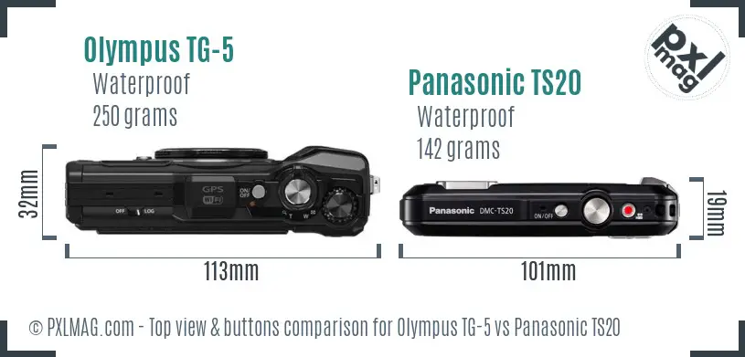Olympus TG-5 vs Panasonic TS20 top view buttons comparison