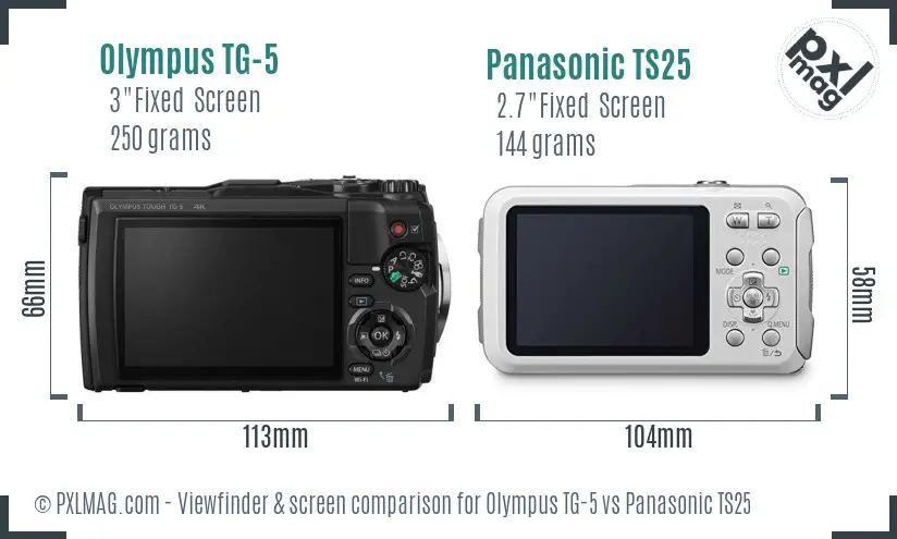 Olympus TG-5 vs Panasonic TS25 Screen and Viewfinder comparison