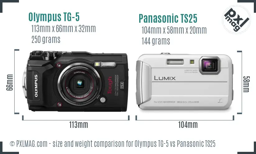 Olympus TG-5 vs Panasonic TS25 size comparison