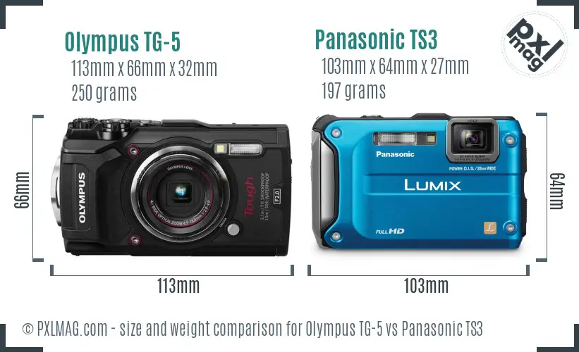 Olympus TG-5 vs Panasonic TS3 size comparison