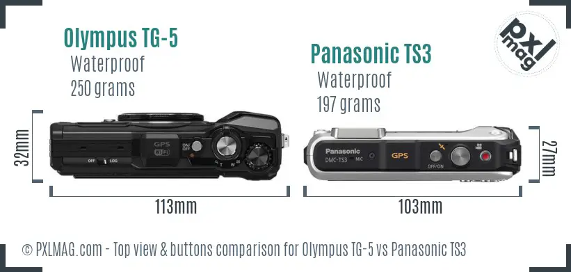 Olympus TG-5 vs Panasonic TS3 top view buttons comparison