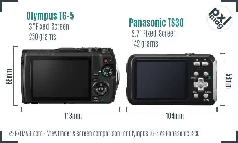 Olympus TG-5 vs Panasonic TS30 Screen and Viewfinder comparison