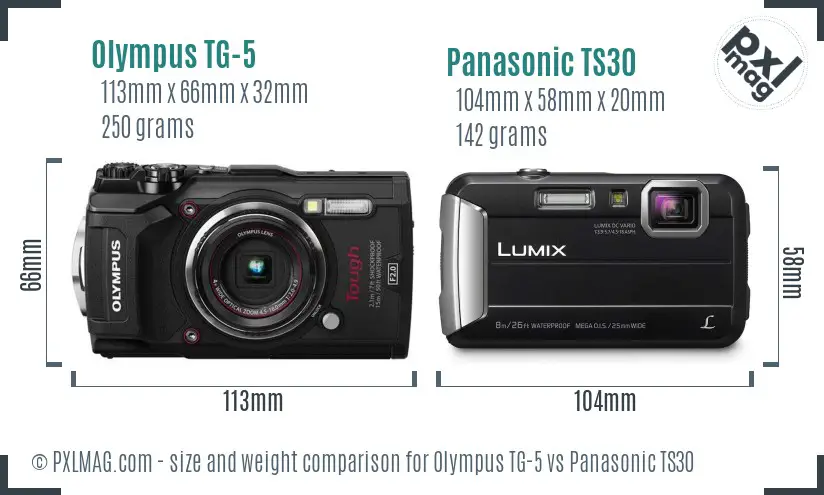 Olympus TG-5 vs Panasonic TS30 size comparison