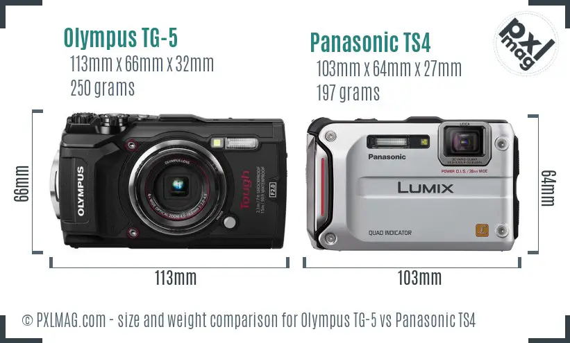 Olympus TG-5 vs Panasonic TS4 size comparison
