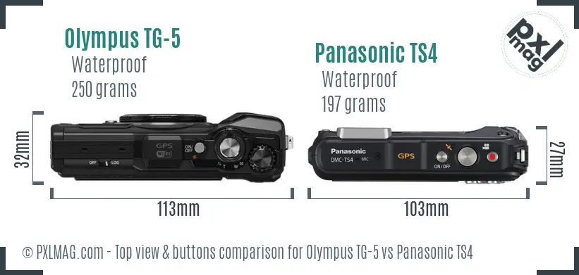 Olympus TG-5 vs Panasonic TS4 top view buttons comparison
