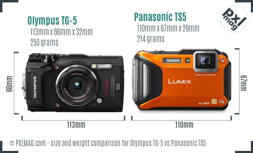 Olympus TG-5 vs Panasonic TS5 size comparison